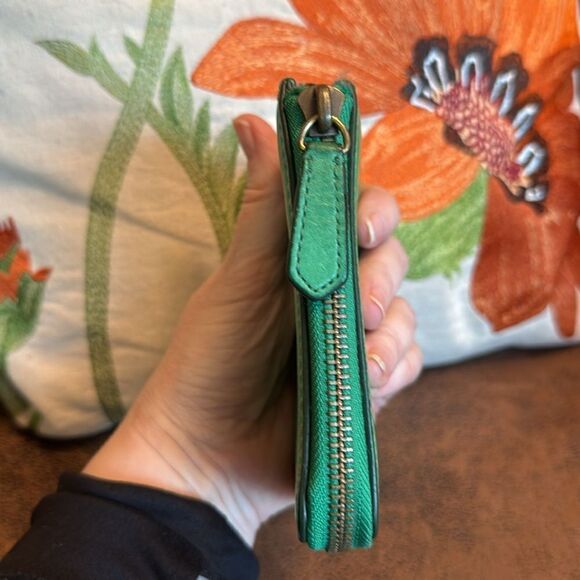 VINTAGE COACH WATER BUFFALO LEATHER WALLET CARD CASE ZIP AROUND EXOTIC GREEN’ish - Picture 3 of 9